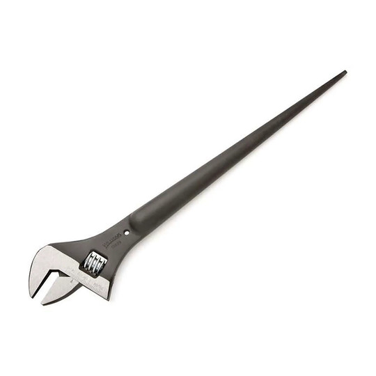 Black 16-inch adjustable construction wrench with tapered spud handle