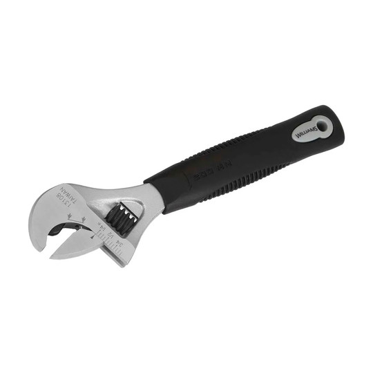 8-inch ratcheting adjustable wrench with chrome finish and comfort grip