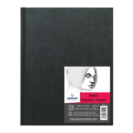 Hardbound Sketch Art Book, Black Cover, 108 Sheets, 8.5 x 11 in.