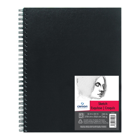 Wirebound Sketch Art Book, Black Cover, 80 Sheets, 11 x 14 Inches