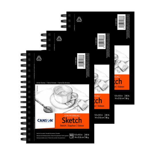 Universal Side-Wire Sketch Pad, 5.5 x 8.5 in., 100 Sheets, 3-Pack