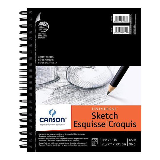 Universal Side-Wire Sketch Pad, 100 Sheets, 9 x 12 in.