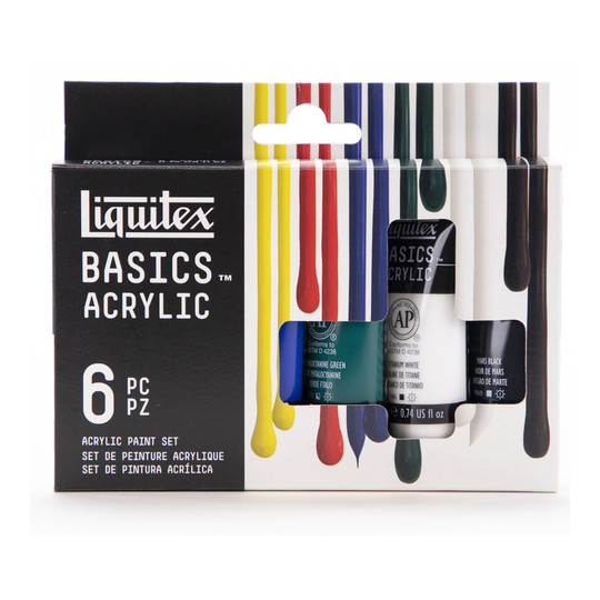 Basics Acrylic Paint Set, Primary Colors, 6 Tubes, 22 mL Each