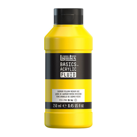 Acrylic Fluid Paint, Cadmium Yellow Medium Hue, 250 mL Bottle