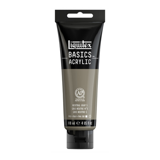 Basics Acrylic Paint, Neutral Gray Value 5, 118 mL Tube