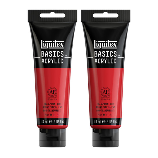 Transparent Red Acrylic Paint, 118 mL Tubes, Pack of 2