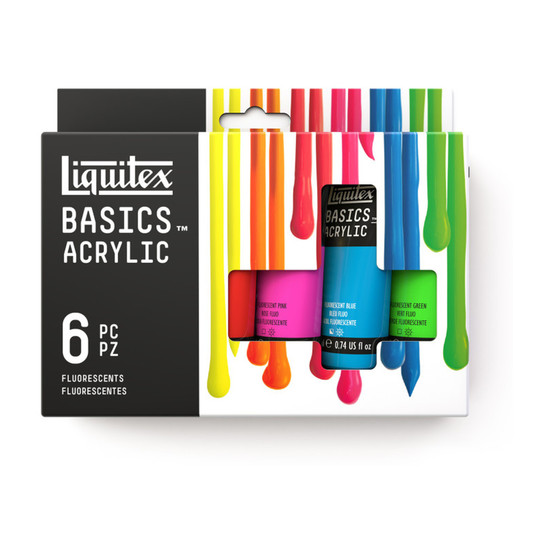Fluorescent Acrylic Paint Set, 22 mL Tubes, Assorted Colors, Set of 6