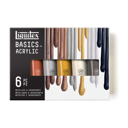 Metallic & Iridescent Acrylic Paint Set, 118 mL Tubes, 6-Pack