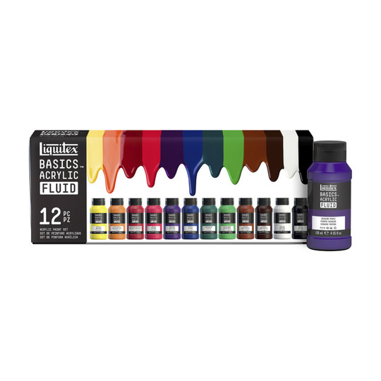 Fluid Acrylic Paint Set, Basic Colors, 118 mL Bottles, 12-Pack
