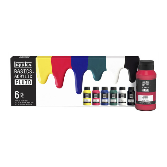 Basics Fluid Acrylic Paint Set, Assorted Colors, 118 mL Bottles, 6-Pack