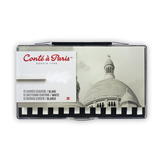 White 2B Square Pastel Sketching Crayons, Set of 12