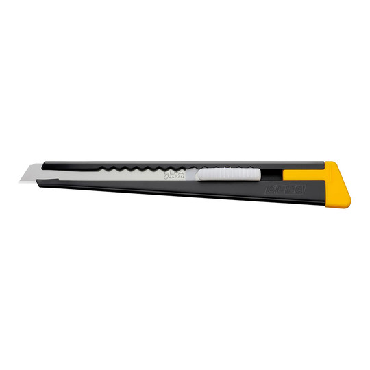 Black 9 mm metal precision knife with snap blade and pocket clip