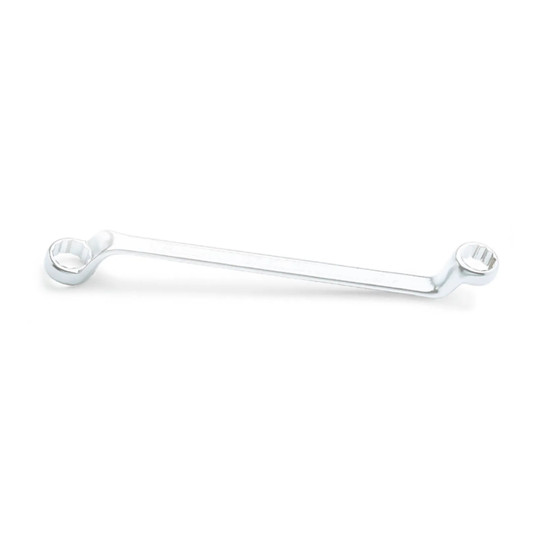 Silver deep-offset double-end box wrench with 16 mm and 17 mm 12-point ring openings