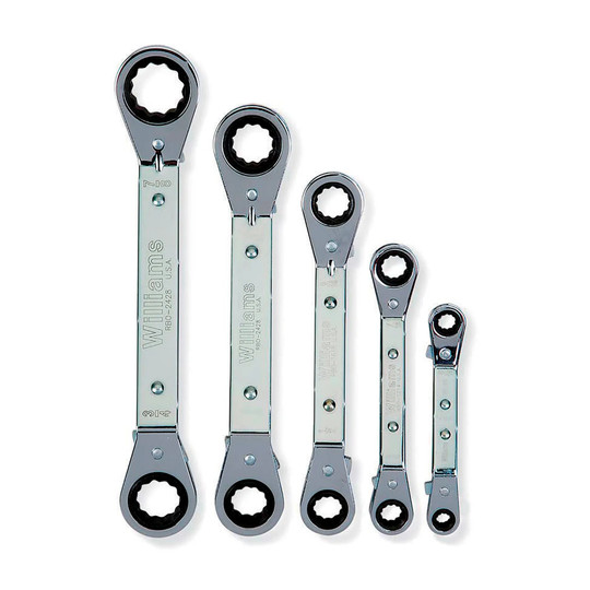 Five-piece 25-degree reversible offset ratcheting box wrench set