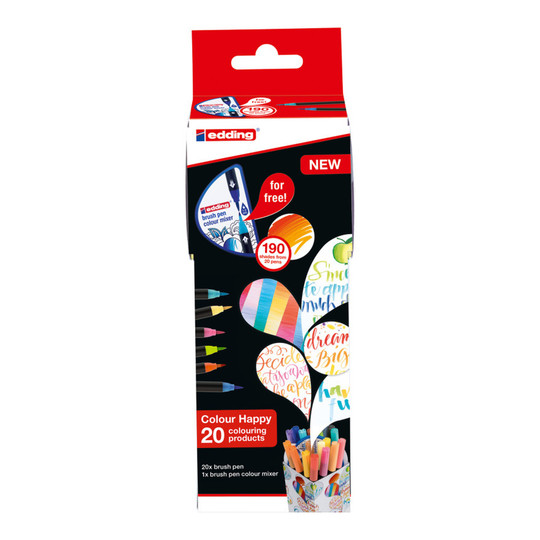 Assorted Water-Based Brush Pens, 20-Color Box Set