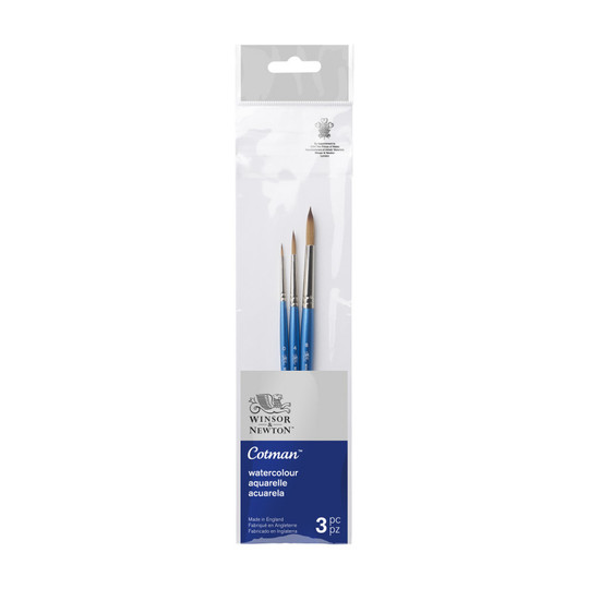 Short-Handle Synthetic Round Watercolor Brush Set, 3-Piece