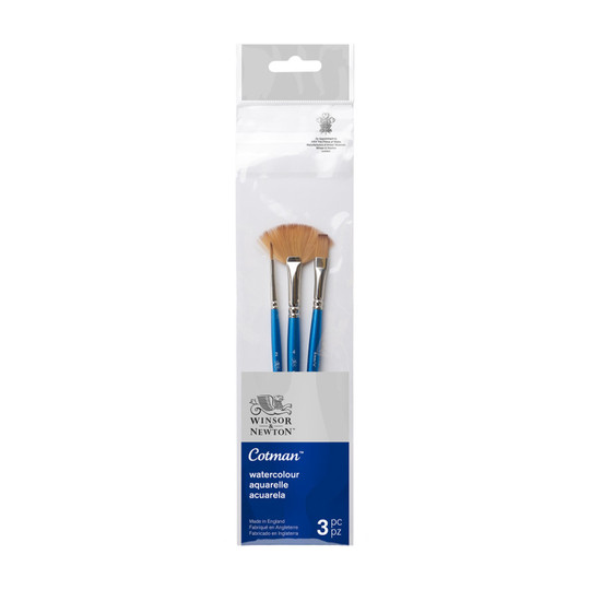 Short-Handle Synthetic Watercolor Brush Set, 3 Pieces