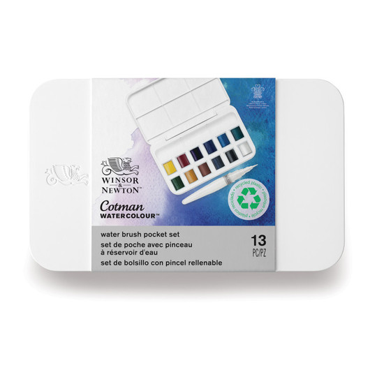 Cotman Pocket Watercolor Set with Water Brush, 12 Colors