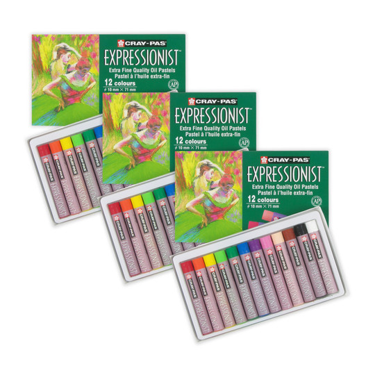 Assorted Oil Pastel Crayons, 12 per Set, 3 Sets