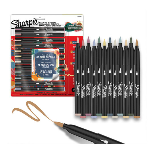 Creative Acrylic Brush Tip Markers, Warm Tones, 12-Pack