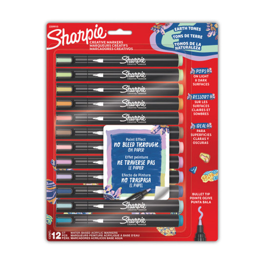 Creative Acrylic Markers, Bullet Tip, Earth Tones, 12 Count