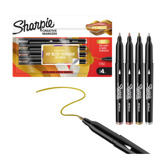Creative Metallic Acrylic Markers, Fine Tip, Assorted Colors, 4-Pack