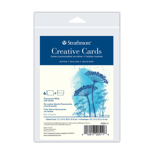 Fluorescent White Deckle-Edge Creative Cards with Envelopes, Anniversary Size, 6-Pack