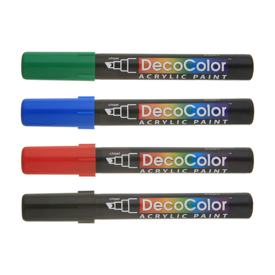 Acrylic Paint Markers with Chisel Tip, Primary Colors, Set of 4