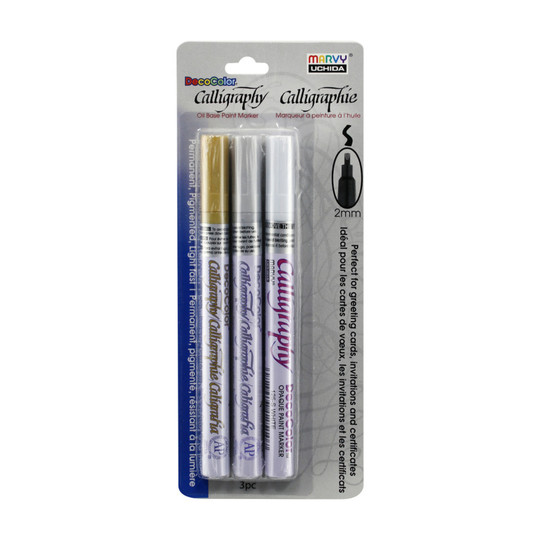 Calligraphy Oil Paint Markers, Gold, Silver and White, Set of 3