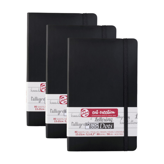 Dotted Sketchbooks, 80 Sheets, 5.1 x 8.3 in., Black Covers, Pack of 3
