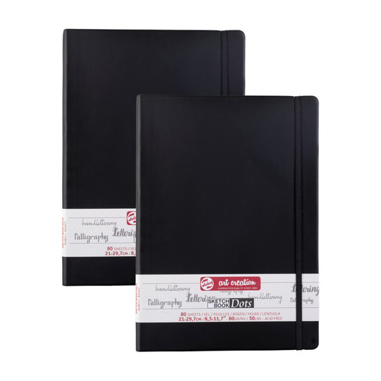 A4 Dotted Sketchbooks with Black Covers, 80 Sheets, Pack of 2