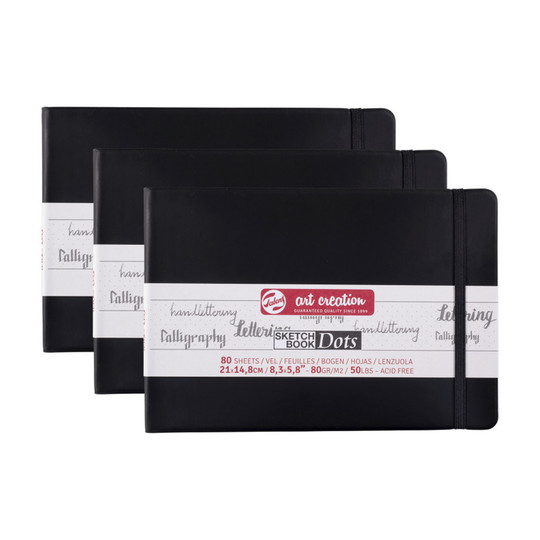 A5 Cream Dotted Sketchbooks with Black Covers, 3-Pack