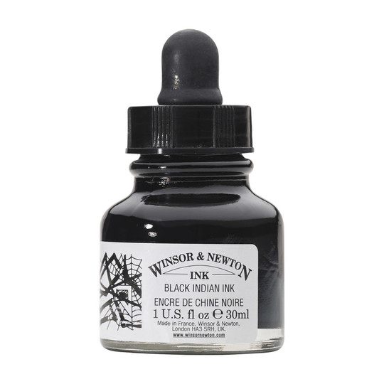 Black Indian Drawing Ink, 30 mL Bottle with Dropper Cap