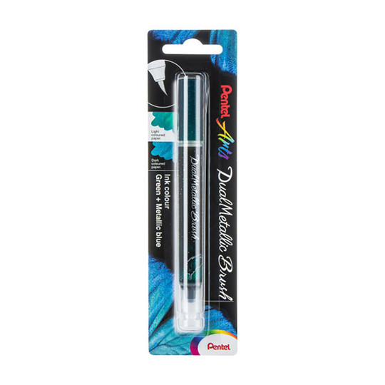 Dual Metallic Brush Pen, Green/Metallic Blue Ink