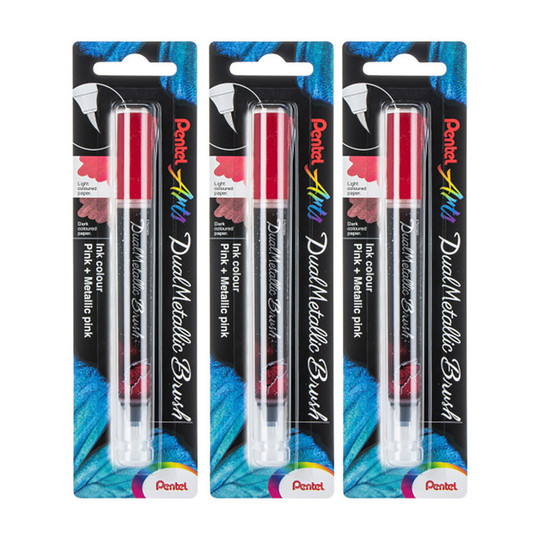 Dual Metallic Pink Brush Pens, Pack of 3