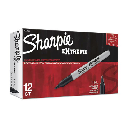 Outdoor Permanent Markers, Fine Point, Black, 12-Pack