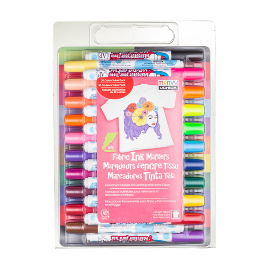 Chisel-Tip Fabric Ink Markers, Assorted Colors, 30-Count Set