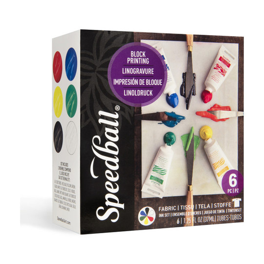 Fabric and Paper Block Printing Ink Set, 1.25 oz, 6 Colors
