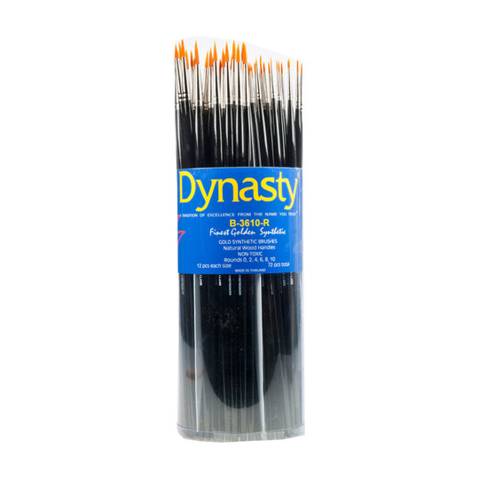 Golden Synthetic Round Paint Brush Canister, 72-Pack