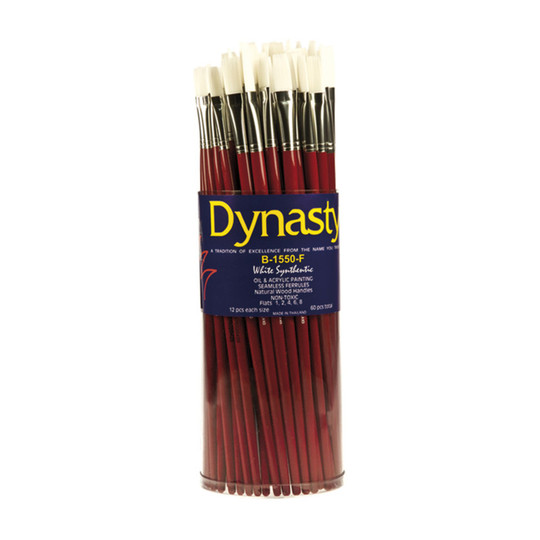 White Synthetic Flat Paint Brush Canister, 60-Pack
