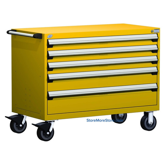 5-Drawer Heavy-Duty Mobile Cabinet, 48"W x 27"D x 37.5"H - Without Dividers - Drawer heights: 3 4"H, 1 6"H, 1 8"H