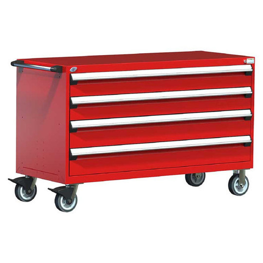 4-Drawer Heavy-Duty Mobile Cabinet, 60"W x 27"D x 37.5"H - With Dividers - Drawer heights: 2 6"H, 2 7"H