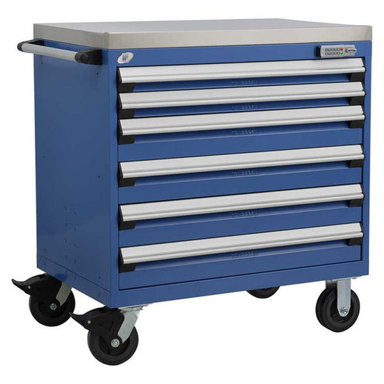 6-Drawer Heavy-Duty Mobile Cabinet, 36"W x 24"D x 39.25"H - With Dividers