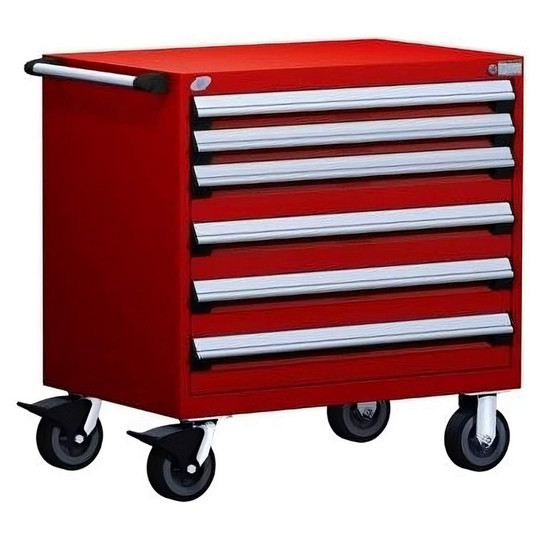 6-Drawer Heavy-Duty Mobile Cabinet, 30"W x 27"D x 37.5"H - With Dividers - Drawer heights: 2 3"H, 4 5"H