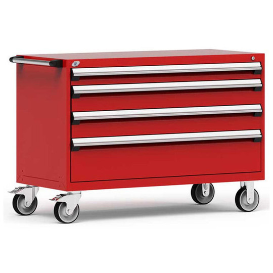 4-Drawer Heavy-Duty Mobile Cabinet, 54"W x 24"D x 37.5"H - With Dividers - Drawer heights: 1 4"H, 2 6"H, 1 10"H