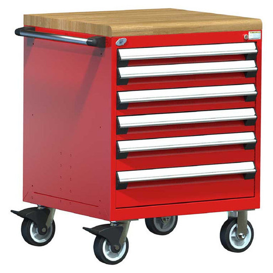6-Drawer Heavy-Duty Mobile Cabinet, 30"W x 27"D x 39.25"H - With Dividers - Drawer heights: 1 3"H, 3 4"H, 1 5"H, 1 6"H