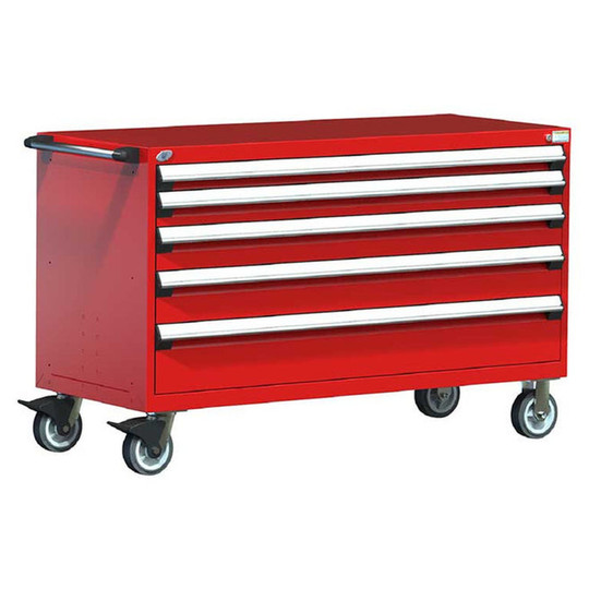 5-Drawer Heavy-Duty Mobile Cabinet, 60"W x 24"D x 37.5"H - Without Dividers - Drawer heights: 1 3"H, 1 4"H, 1 5"H, 1 6"H, 1 8"H