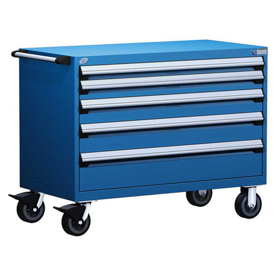 5-Drawer Heavy-Duty Mobile Cabinet, 48"W x 27"D x 37.5"H - With Dividers - Drawer heights: 1 3"H, 1 4"H, 1 5"H, 1 6"H, 1 8"H
