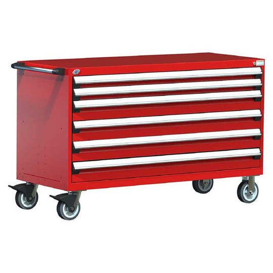 6-Drawer Heavy-Duty Mobile Cabinet, 60"W x 24"D x 37.5"H - Without Dividers - Drawer heights: 2 3"H, 4 5"H