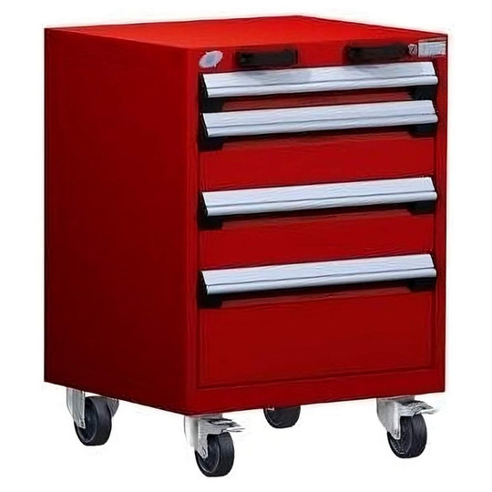 4-Drawer Heavy-Duty Mobile Cabinet, 24"W x 27"D x 33.13"H - With Dividers - Drawer heights: 1 3"H, 2 6"H, 1 9"H